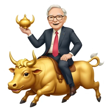 happy Warren Buffet riding golden bull sticker