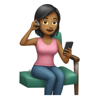women sitting on chair with phone sticker