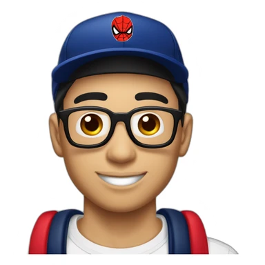 chico de piel blanca, con una remera de spiderman, un tatuaje en el cuello que diga amor en chino, que tenga una gorra negra con un logo de la redbull, y con un arito en la ceja sticker