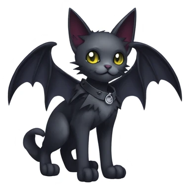   cool edgy beautiful anime-style ethereal dark-punk-themed animal vampiric cat-hybrid Fakemon with fangs and bat-wing-ears with a collar full body sticker