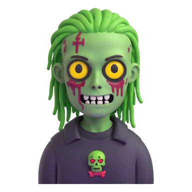 zombie boy with green skin, dreadlocks hair, black shirt, emoji style sticker