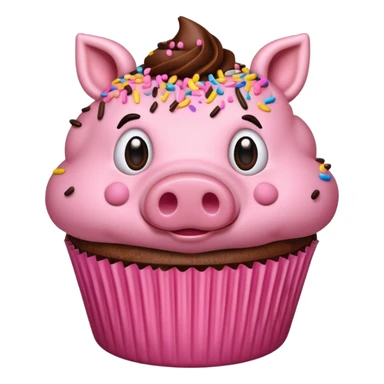 cupcake with frosting decorated to look like a pig face sticker