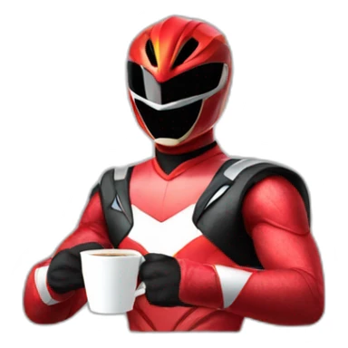 red power ranger drinking coffee sticker