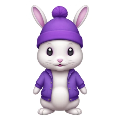 white Bunny wear a purrple benie hat, full body sticker