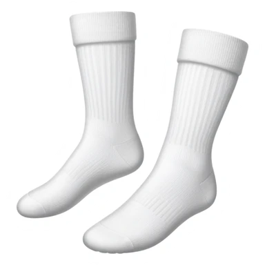 bottom view of two feet wearing white socks, showing soles sticker