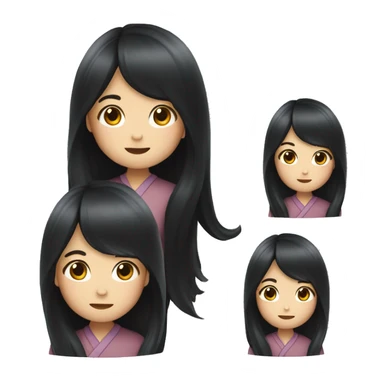 Japanese girl with long black hair waving sticker
