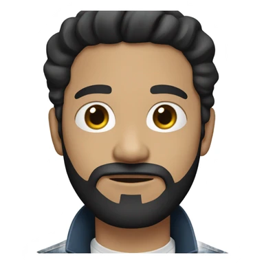 person with a black beard. Without mustache. No beard between nose and mouth. White skin tone. Nice black hair. Denim dark blue jacket sticker