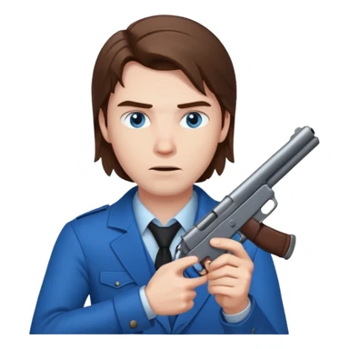 guy w medium long brown hair and blue eyes shooting himself sticker