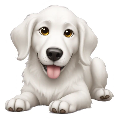 white dog lies and licks its paw sticker