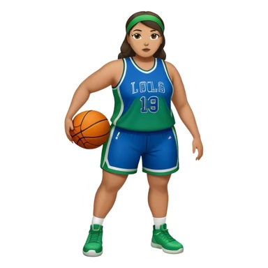 Full Body Latino plus size women basketball player wearing blue and green uniform sticker