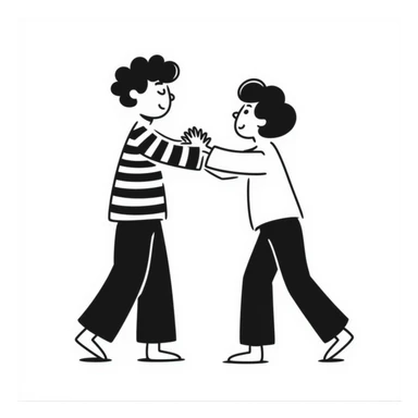 playful and simple fight scene in hand drawn doodle style sticker