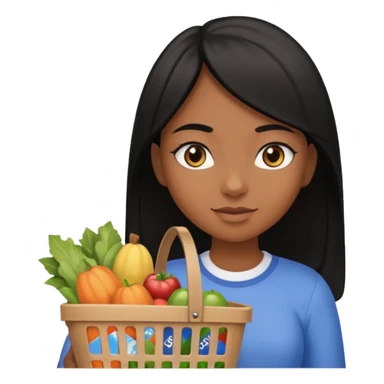 Uma menina morena cabelo liso preto olhos puxados fazendo compra sticker