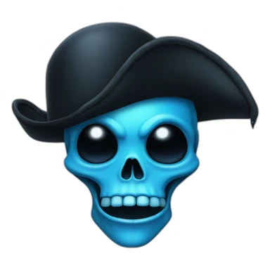 blue alien with black pirate hat and skull sticker