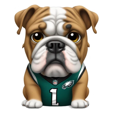 english bulldog wearing a philadelphia eagles jersey. make him sit down and have the view from the side/front sticker