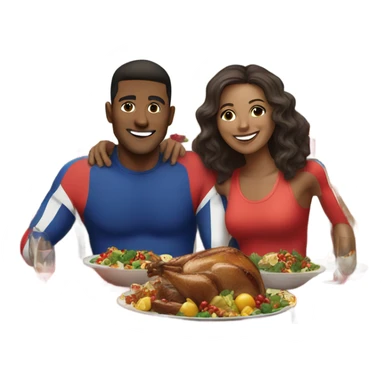 emoji Sports couple , a man and a woman in sportswear, sitting at the Christmas festive dinner table sticker