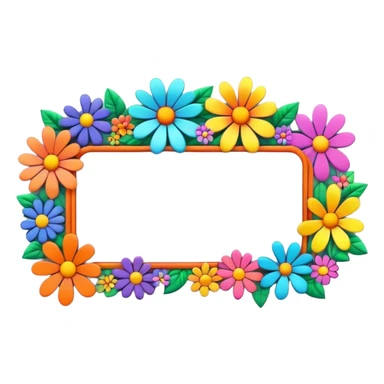 3D, psychedelic colored name tag with hippie style flower border sticker