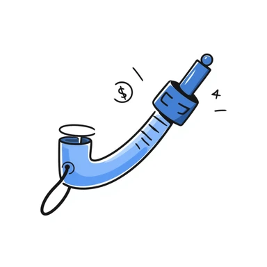 Hand-drawn blue VO2 max test mouthpiece with valve, simple fitness lab equipment sticker