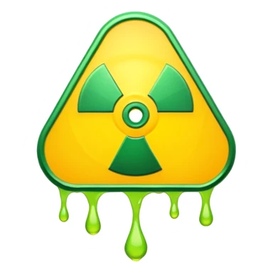 radioactive hazard symbol stylized to look like it is melting. The symbol is bright neon green and toxic yellow, with smooth dripping edges like liquid. sticker