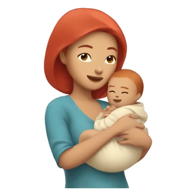 Asian woman with red hair holding a baby in her hand sticker