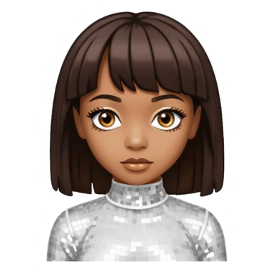 Left Eye from TLC with medium dark brown hair, white sequin outfit sticker