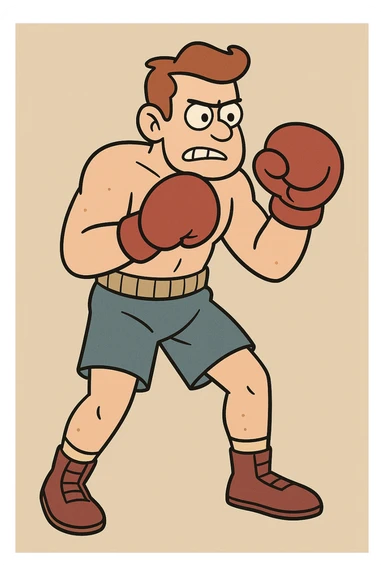 boxer in fighting stance, cartoon style sticker