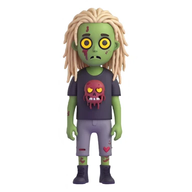 zombie boy with dreadlocks hair and black shirt, emoji style sticker