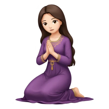 woman with long dark brown hair, kneeling and praying in a long dress sticker