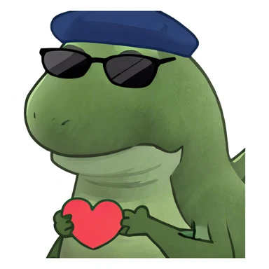 Dinosaur with sunglasses giving a heart sticker