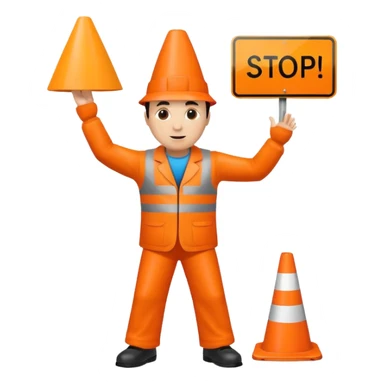 orange traffic cone man dancing with sign in his hand saying “stop using ai” sticker