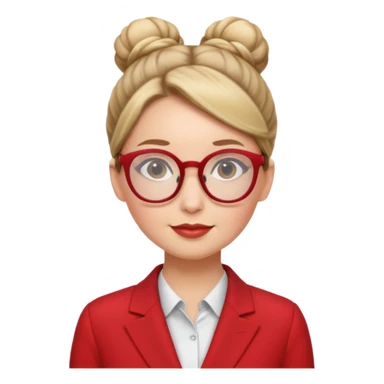 woman with bun hair with red suit and glasses sticker
