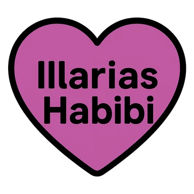 stylish and bold heart icon in black and purple with the text 'Illarias Habibi' inside sticker