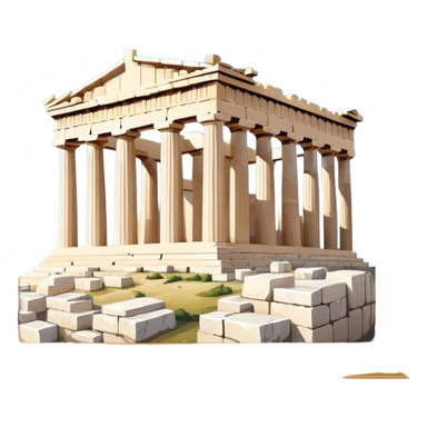 Cinematic Realistic Acropolis Landmark Emoji, showing the Parthenon standing proudly atop the Acropolis hill, with its marble columns glowing under the warm Athenian sunlight against a blue sky. sticker