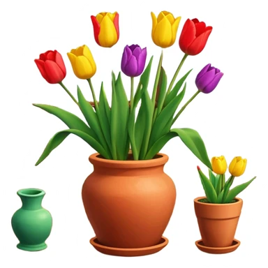 Clay pot with tulips on windowsill sticker