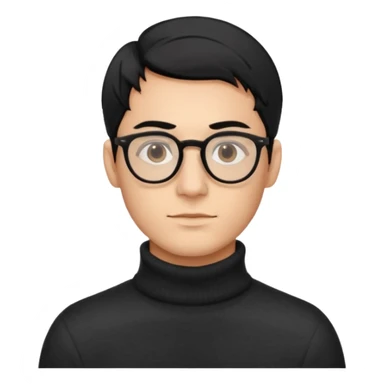 Создай эмодзи, мужчина, 26 лет, стрижка side-part, чёрные волосы, карие глаза, свитер-гольф, смуглый цвет кожи, очки sticker