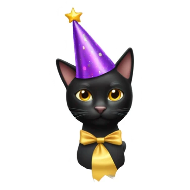 Black cat with a party hat sticker