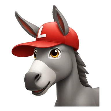 a donkey wearing a red cap with a scared expression and making the letter L with his hand sticker