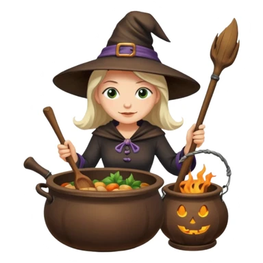 Cadı kazanında yemek yapan bir cadı sticker