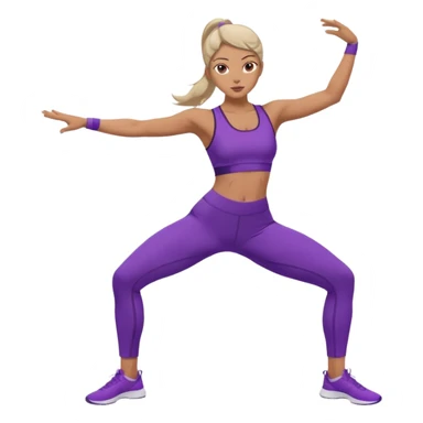A woman dressed in purple performing warrior one pose, sunrise lighting, peaceful and strong vibe. sticker
