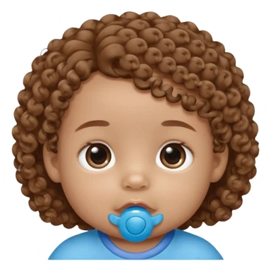 A baby with light brown skin, soft curly light-brown hair, wide brown eyes, and a blue pacifier.  sticker