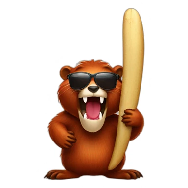 Red beaver with sunglasses and big beaver tooth  sticker