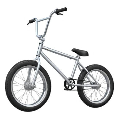 BMX bike with chrome frame, side view, small wheels with fat tires, high rise handlebars, pegs on axles, iOS emoji style sticker
