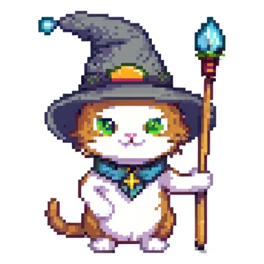cat wearing a hat and holding a wand sticker