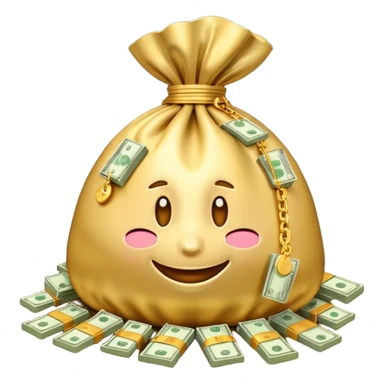 Luxury 3D emoji, overflowing money bag, stacks of cash, premium lighting, rich glossy look, ultra clean, transparent background


 sticker