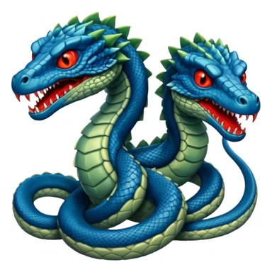 blue hydra, strong reptilian body, not like a snake,  with 3 serpent-like heads rising from its neck sticker