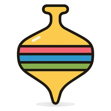 vector icon of a gold spinning top with multicolor details, elegant and minimalist flat design, award badge style, 2D flat vector, trending icon look, soft shadows, no text, isolated on white background, commercial use sticker