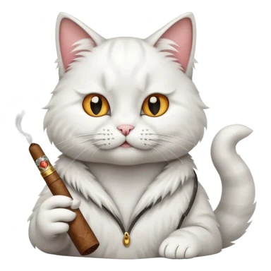 fluffy white cat smoking a cigar sticker