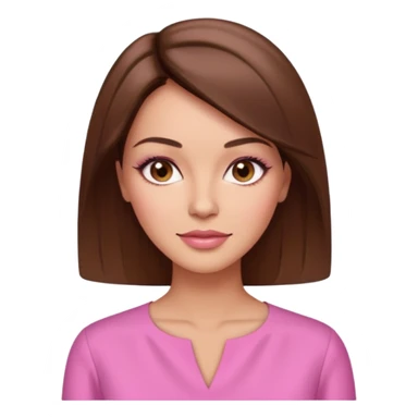 create an emoji of an adult woman with botox, with a square cut and brown hair, light skin, brown eyes and an elegant pink blouse sticker