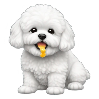 Bichon frisé eating sticker