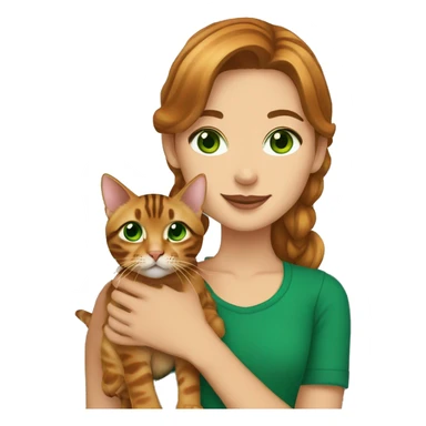 Girl with caramel Brown hair and Green eyes Holding a Bengal cat With Green eyes  sticker