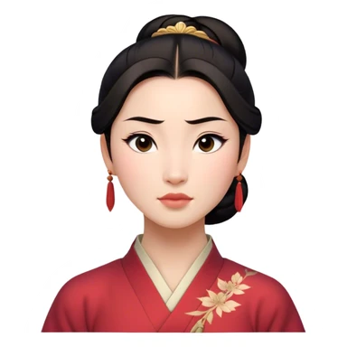 Cinematic Realistic Serene Mulan Portrait, showing Mulan (chest and above) with radiant, smooth skin and delicately detailed dark hair swept back in a neat bun. Her gentle, reflective expression is captured with soft natural lighting that highlights the nuanced textures of her features and traditional attire in muted hues. The composition glows with an inviting, natural radiance and subtle shadows, evoking a calm and introspective mood that speaks of quiet strength and enduring beauty. sticker